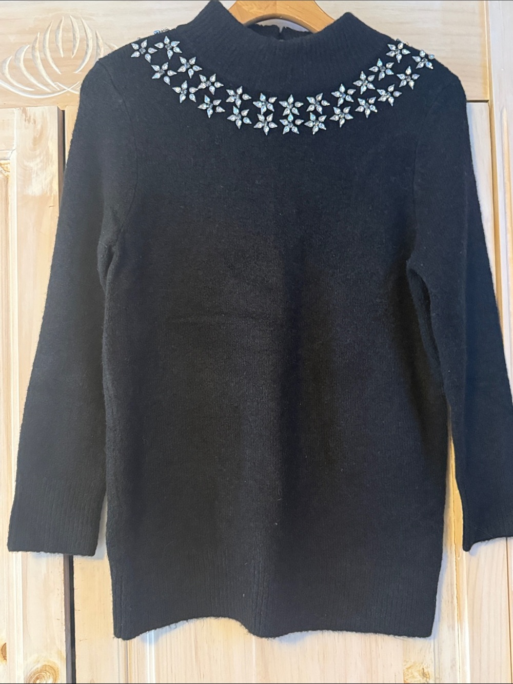 Ann Taylor Black Mock Neck Sweater with Crystal Embellishment